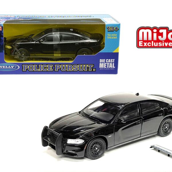 Welly 1:24 2016 Dodge Charger R/T Police Pursuit (Plain Black) MiJo Exclusives