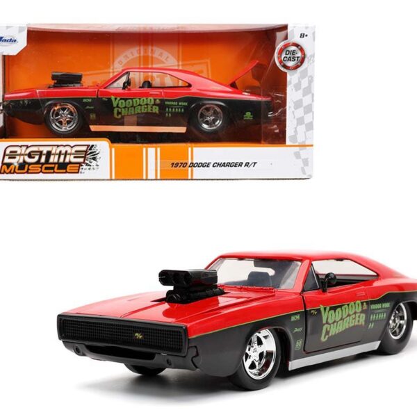 Jada 1:24 1970 Dodge Charger Gasser with Engine blower “Voodoo Charger” Two-Tone (Red/Black) – Bigtime Muscle