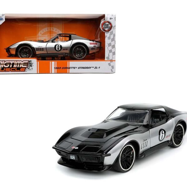Jada 1:24 1969 Chevrolet Corvette  Stingray #6 – Two-Tone Black/Silver – Bigtime Muscle