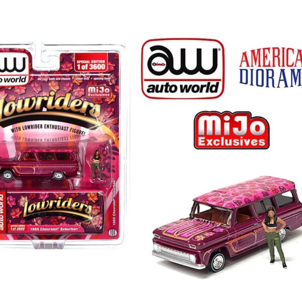 Auto World x American Diorama 1:64 1957 Chevrolet Suburban Lowrider With Figure Limited 3,600 Pieces – Pink – Mijo Exclusives