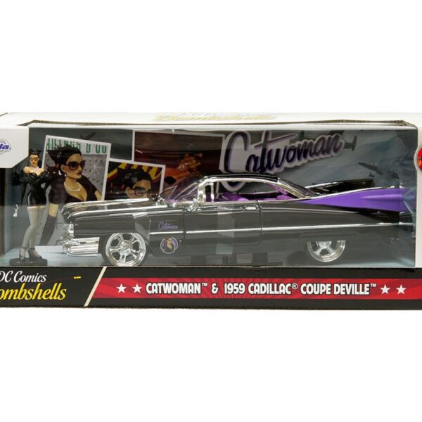 Jada 1:24 1959 Cadillac Coupe Deville with Catwoman – DC Comics Bombshells – Hollywood Rides