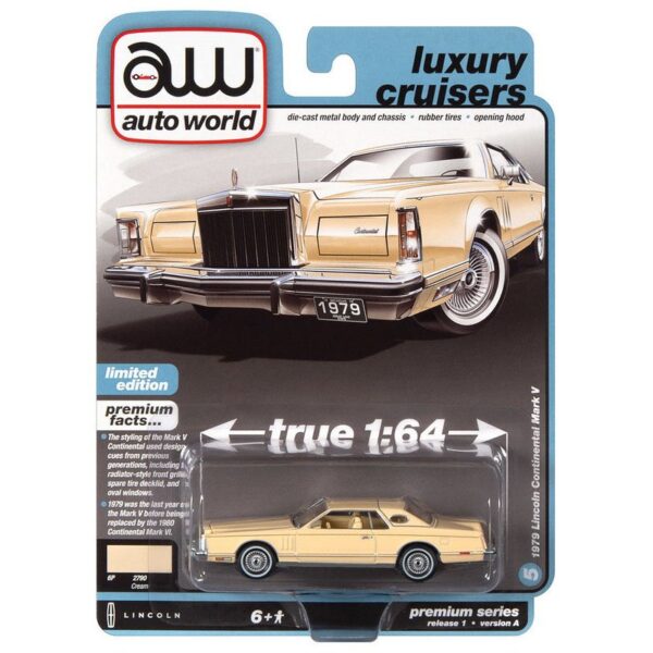 Auto World 1:64 Premium 2023 Release 1A – 1979 Lincoln Continental Mark V – Cream – Solid Pack