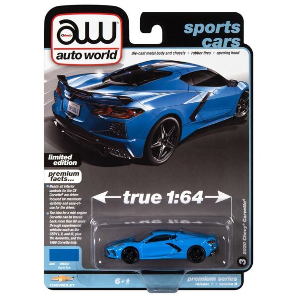 Auto World 1:64 Premium 2023 Release 1B – 2020 Chevrolet Corvette – Rapid Blue – Solid Pack