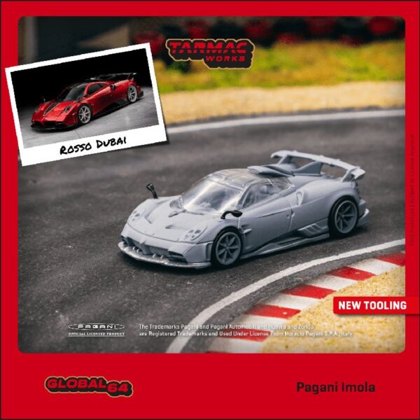 (Preorder) Tarmac Works 1:64 Pagani Imola – Rosso Dubai – Global64