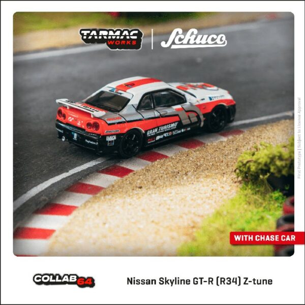 (Preorder) Tarmac Works 1:64 Nissan Skyline GT-R (R34) Z-tune – White/Red/Black- Collab64