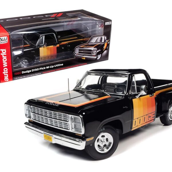 Auto World 1:18 1980 Dodge D150 Pick-M-Up Utiline – Black with Gradated Stripes