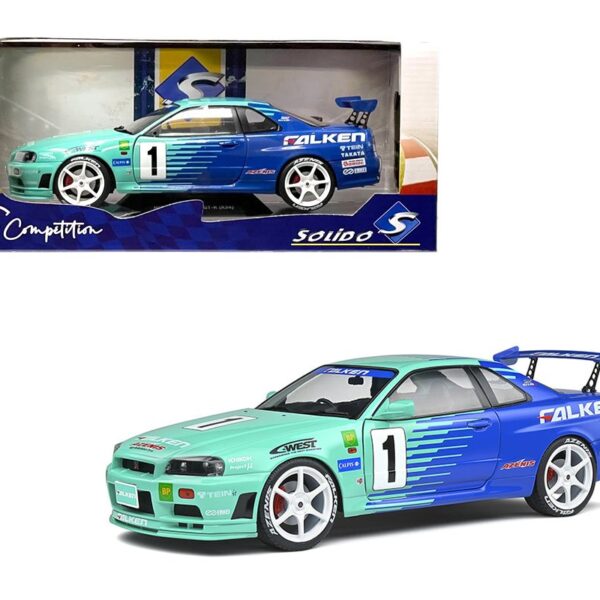 Solido 1:18 1999 Nissan Skyline GT-R (R34) Falken Drift Livery  – Green Blue
