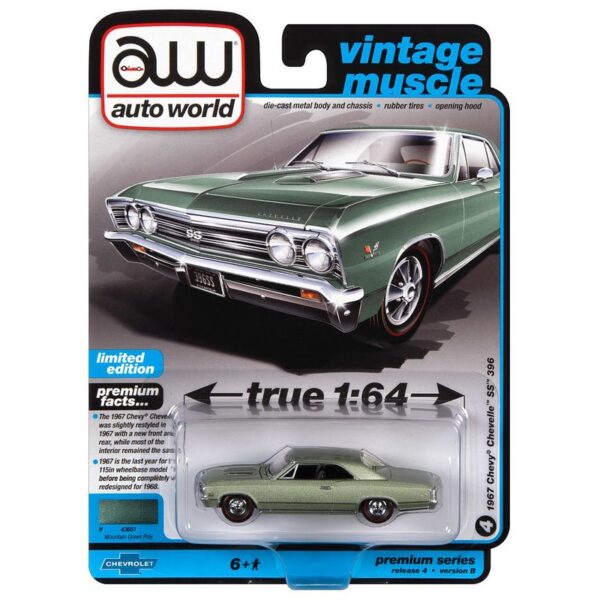 Auto World 1:64 1967 Chevrolet Chevelle SS 396 (Mountain Green Poly) – Premium 2022 Release 4 Version B