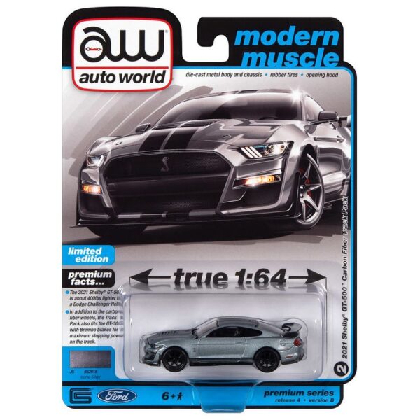 Auto World 1:64 2021 Shelby GT-500 Carbon Fiber Track Pack (Iconic Silver) – Premium 2022 Release 4 Version B