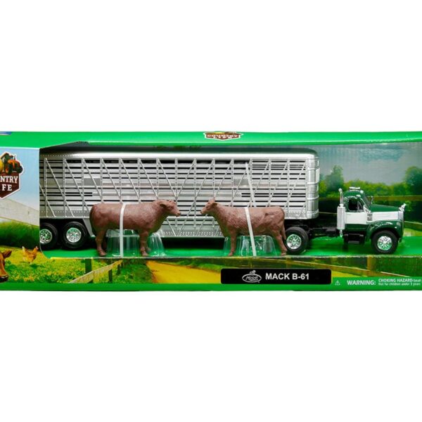 New Ray 1:43 1953 Mack B-61 Livestock Trailer (Green/White) with cattle – Country Life