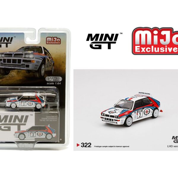 Mini GT 1:64 Lancia Delta HF Integrale Evoluzione #3 – 1992 Rally 1000 Lakes Winner – MiJo Exclusives Limited 3000 Pieces