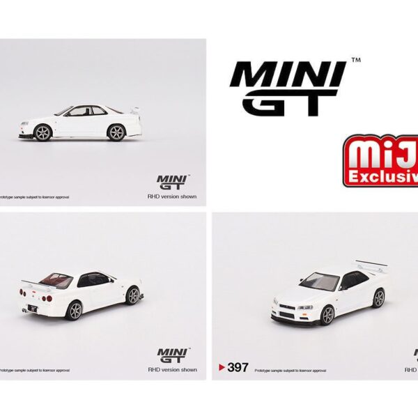 Mini GT 1:64 Nissan Skyline GT-R (R34) V-Spec N1 White – Mijo Exclusive USA