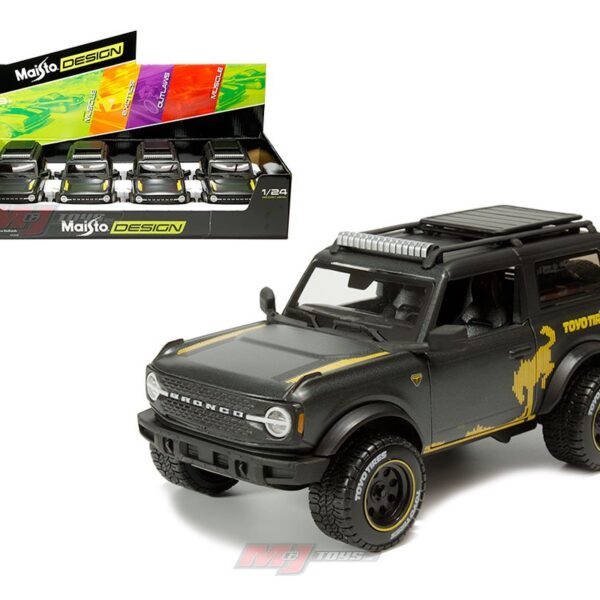 Maisto 1:24 2021 Ford Bronco Badlands Toyo Tires (Matte Dark Grey Metallic) – Off-Road Design – Display Tray Set of 4
