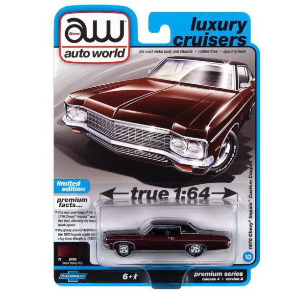 Auto World 1:64 Premium 2022 Release 4A – 1970 Chevrolet Impala SS Lowrider- Black Cherry – Solid Pack