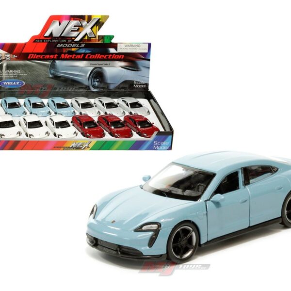 Welly Porsche Taycan Turbo S (Blue,Silver,White,Red)(4.75″) – Display Tray Set of 12