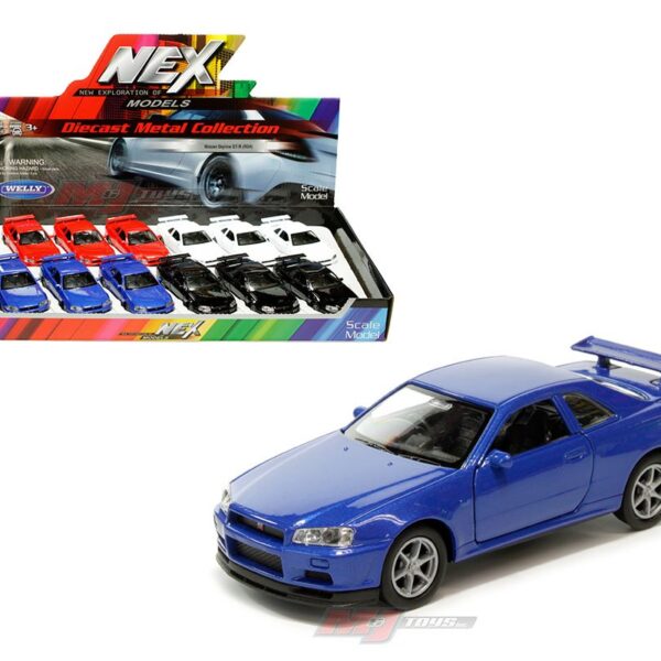 Welly Nissan Skyline GT-R (R34)(Red,White,Blue,Black)(4.75″) – Display Tray Set of 12