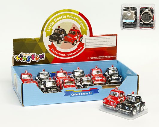 Kinsfun 2″ – 2-Packs Little Beetle Police and Firefighter Keychain in PVC Cover