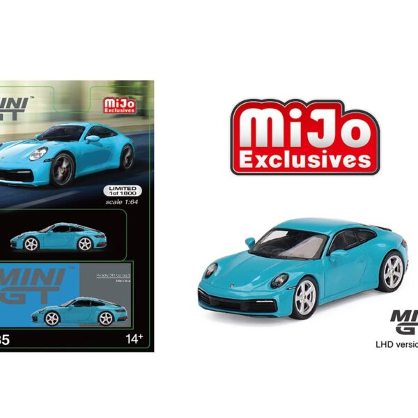 Mini GT 1:64 Porsche 911 (992) Carrera S Miami Blue – Mijo Exclusives