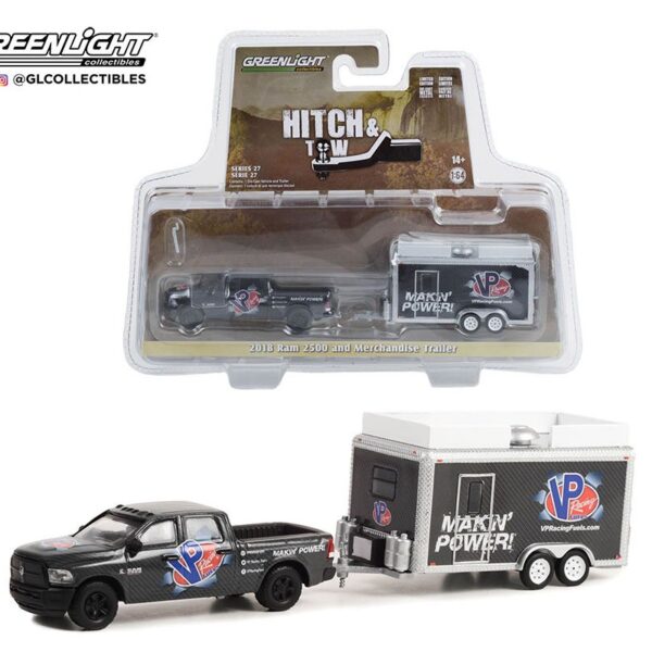 Greenlight 1:64 Hitch & Tow Series 27 – VP Racing Fuels â€˜Makinâ€™ Power!â€ – 2018 Dodge Ram 2500 Pickup and Merchandise Trailer