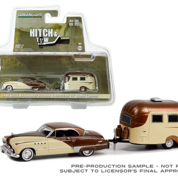 Greenlight 1:64 Hitch & Tow Series 26 – 1949 Buick Roadmaster Hardtop with Airstream 16â€™ Bambi
