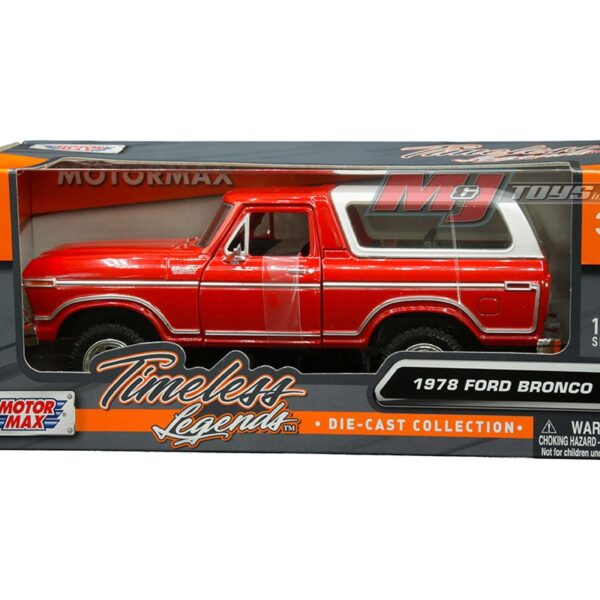 Motormax 1:24 1978 Ford Bronco Custom (red with white hardtop) – Timeless Legends