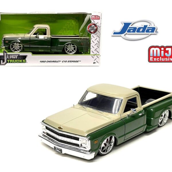 Jada 1:24 1969 Chevrolet C10 Stepside Custom ( Two-Tone Green Cream) – Just Trucks – MiJo Exclusives Limited Edition