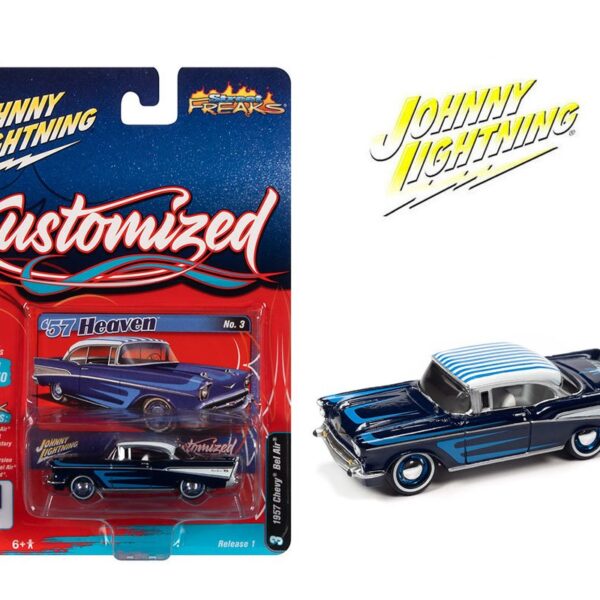 Johnny Lightning 1:64 1957 Chevrolet Bel Air (Cobalt Blue Metallic) – Kustomized – Street Freaks 2022 Release 1 Version B