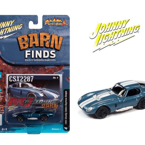 Johnny Lightning 1:64 1964 Shelby Cobra Daytona Coupe (Viking Blue) – Barn Finds – Street Freaks 2022 Release 1 Version B