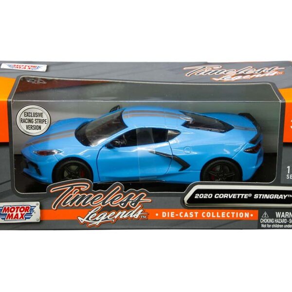 Motormax 1:24 2020 Chevrolet Corvette C8 Stingray Silver Stripes -Timeless Legends