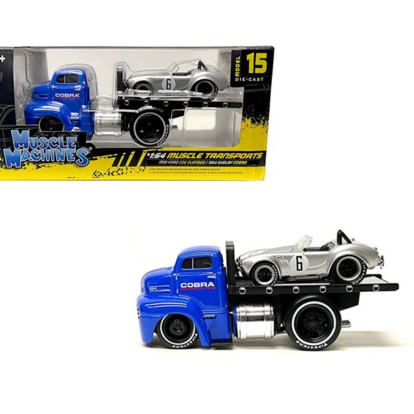 Muscle Machines 1:64 1950 Ford COE Flatbed with 1964 Shelby Cobra Silver – Muscle Transports