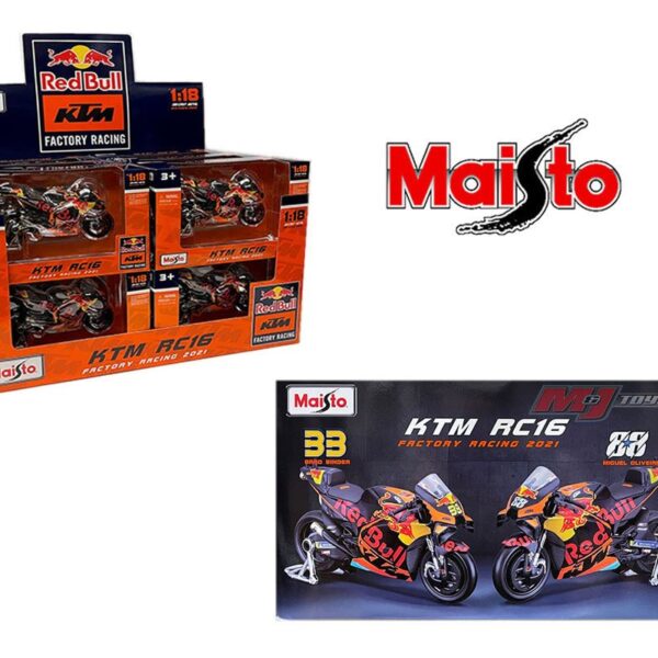 Maisto MotoGP 1:18 RC16 2021 Red Bull KTM Factory Racing #33 B. Binder #88 M. Oliveira