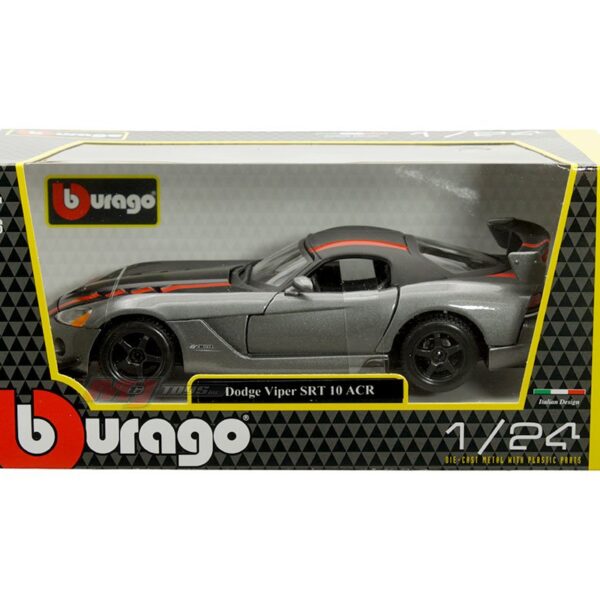Bburago 1:24 Dodge Viper SRT 10 ACR (Grey with Matte Black Top and Red Stripe)
