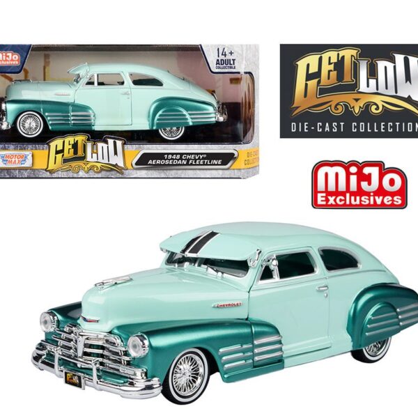 Motormax 1:24 1948 Chevrolet Aereosedan Fleetside Lowrider Two Tone Green – Get Low – Mijo Exclusives