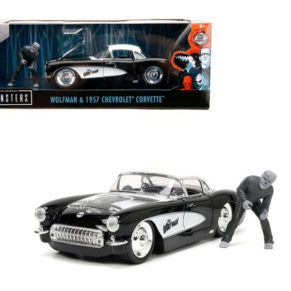 Jada 1:24 1957 Chevrolet Corvette With Wolfman Figure – The Wolfman – Monsters – Hollywood Rides