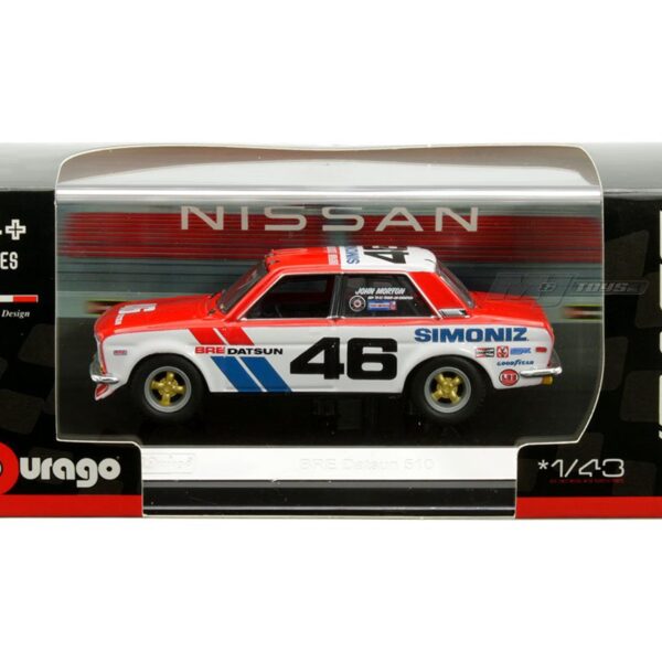 Bburago 1:43 BRE Datsun 510 #46 (Two-Tone Red/White) – Race