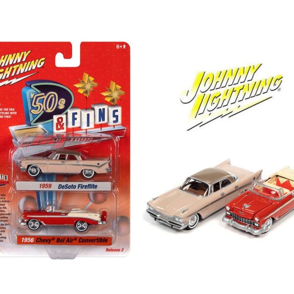 Johnny Lightning 1:64 2 Pack 1959 Desoto Fireflite & 1956 Chevrolet Bel Air Convertible Release B – ’50s & Fins