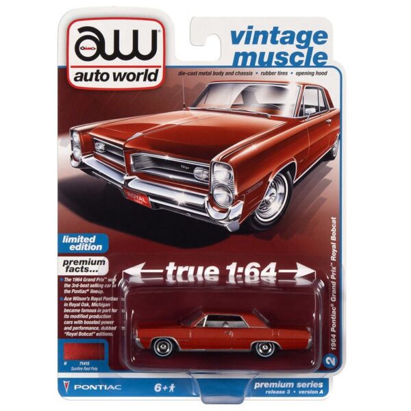 Auto World 1:64 Premium 2022 Release 3A – 1964 Pontiac Grand Prix Royal Bobcat Saddle – Vintage Muscle