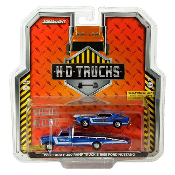 Greenlight 1:64 1969 Ford F-350 Ramp Truck & 1969 Ford Mustang – Ford Drag Team – H.D. Trucks Series 24