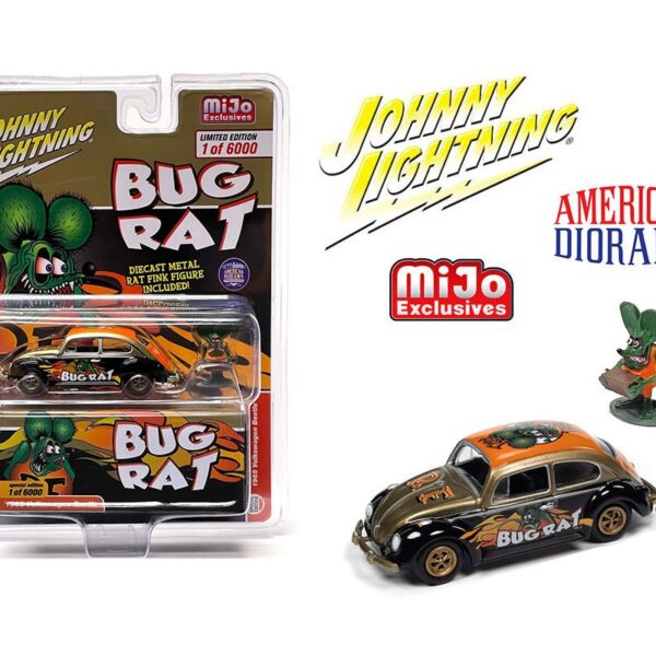 Johnny Lightning x American Diorama 1965 Volkswagen Beetle RAT FINK BUG RAT With Rat Fink Figure