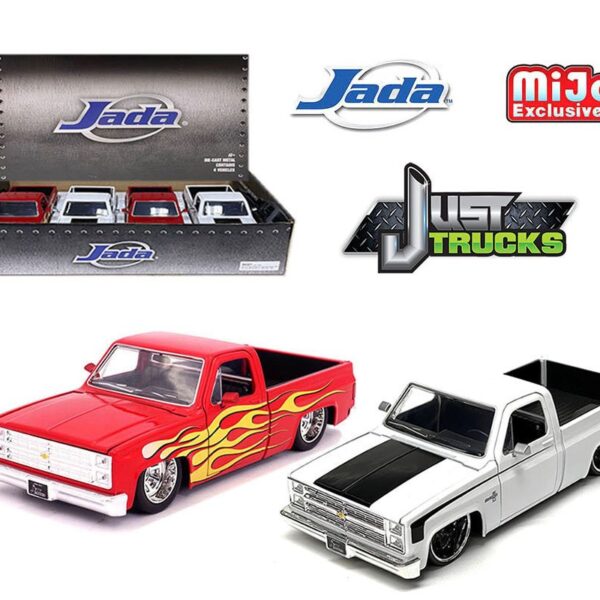 Jada 1:24 1985 Chevrolet C10 Custom Assortment – Just Trucks – MiJo Exclusives – Display Tray Set of 4