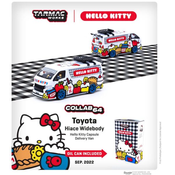 Tarmac Works 1:64 Toyota Hiace Widebody Tarmac Works X Hello Kitty Capsule Delivery Van With Hello Kitty Oil Can