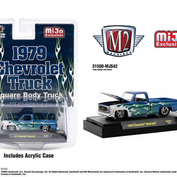 M2 Machines 1:64 1979 Chevrolet Silverado Pickup Truck Square Body Truck Blue With Flames – MiJo