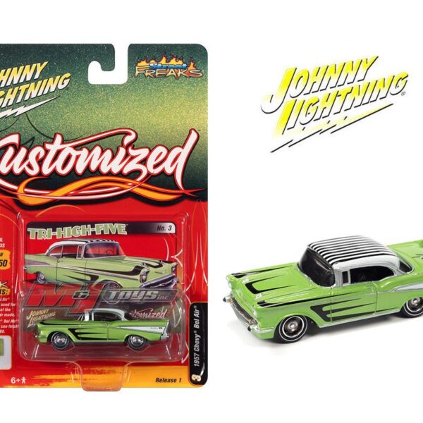 Johnny Lightning 1:64 Street Freaks 2022 Release 1A- 1957 Chevrolet Bel Air Kustom Lime Green Solid Pack