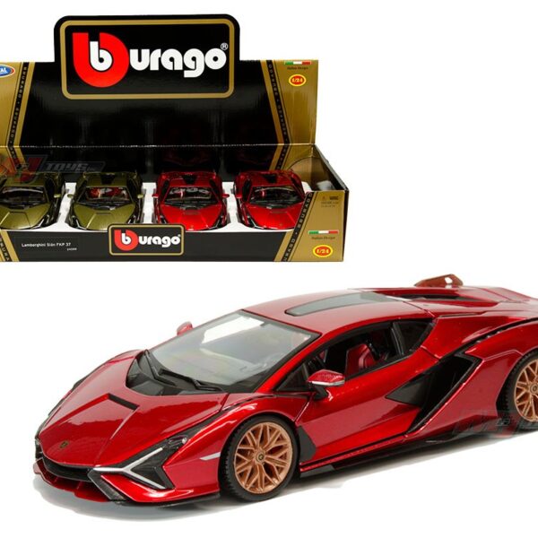 Bburago 1:24 Lamborghini Sian FKP 37 (Matte Green Metallic, Red)
