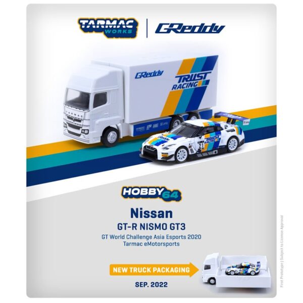 Tarmac Works 1:64 Nissan GT-R NISMO GT3 GT World Challenge Asia Esports 2020 Tarmac eMotorsports Luis Moreno Truck Packaging