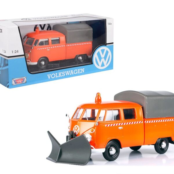 Motormax 1:24 Volkswagen Type 2 (T1) Pickup with Snow Plow (Orange)