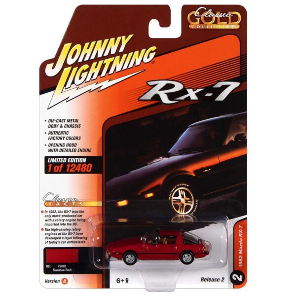 Johnny Lightning 1:64 1982 Mazda RX-7 (Sunrise Red) – Classic Gold 2022 Release 2 Version B