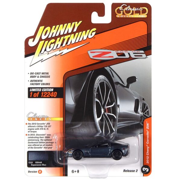Johnny Lightning 1:64 2012 Chevrolet Corvette Z06 (Supersonic Blue) – Classic Gold 2022 Release 2 Version B