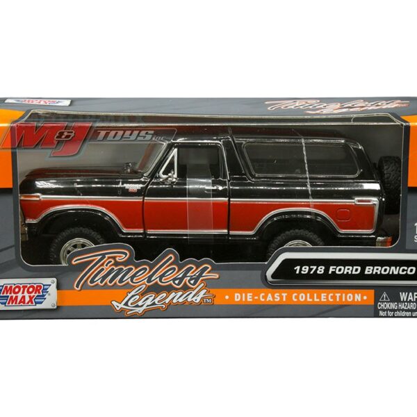 Motormax 1:24 1978 Ford Bronco Ranger XLT (Black and red two-tone) hardtop with spare wheel – Timeless Legends