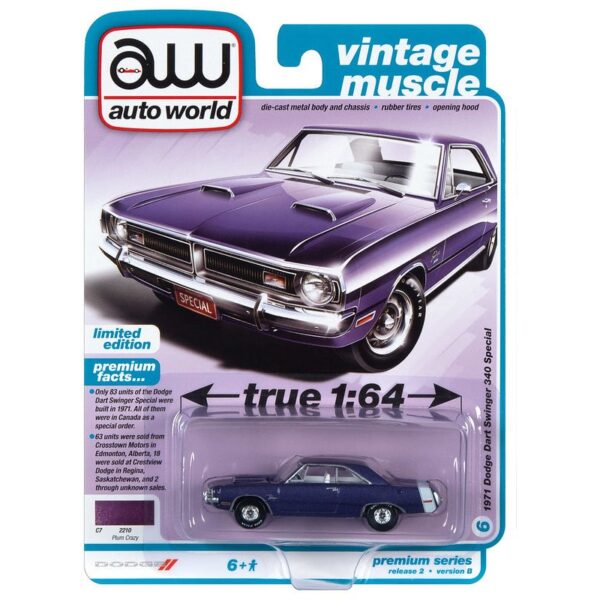 Auto World 1:64 Premium 1971 Dodge Dart Swinger 340 Special (Plum Crazy)